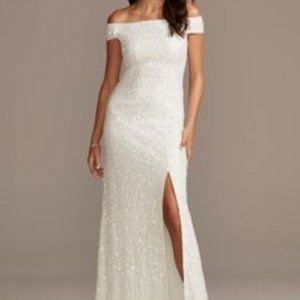 David's Bridal sequin off-the should dress - NWT size 14